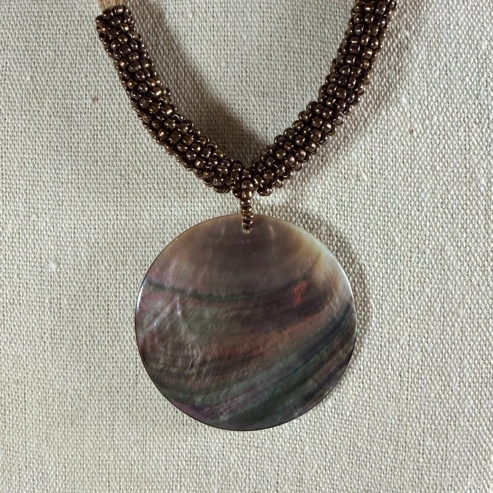 Lia Sophia Brown Beaded Mother of Pearl Pendant Necklace - Picture 2 of 6